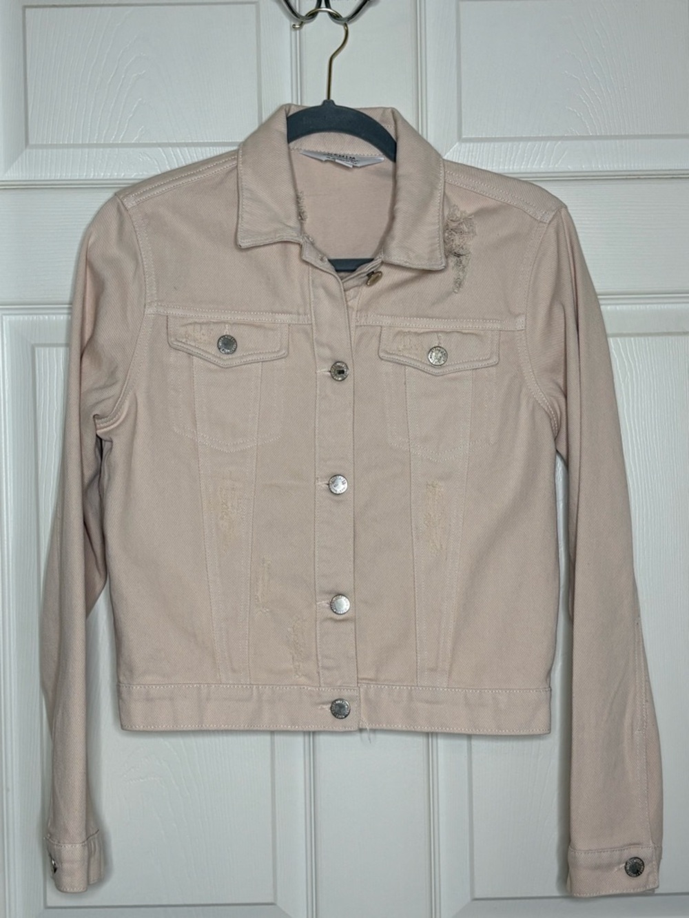 Miss Selfridge Denim Jacket distressed cream size 6